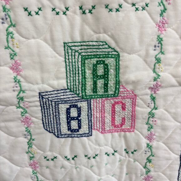 Vintage Cross Stitch Now I Lay Me Down To Sleep Wall Hanging Quilted Blanket - Picture 9 of 12